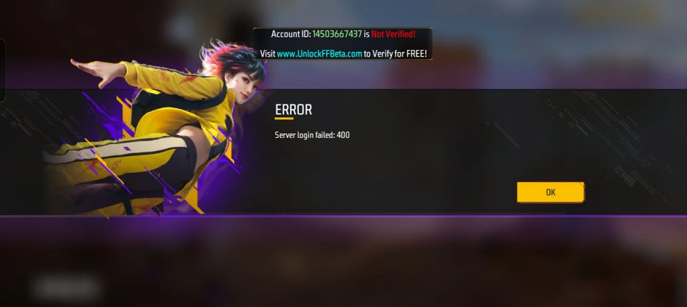 Akun FF Beta feature screen screenshot